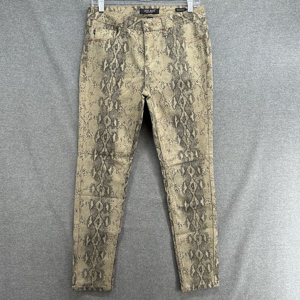 Judy Blue Womens 9/29 Snake Print Skinny Jeans Stretch Denim Animal Pattern Tan